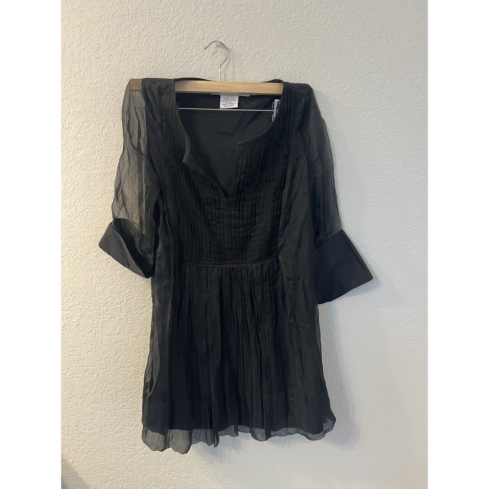 Gretchen Scott Cotton S Pleated Tuebet Black Lined Cotton w/‎ Sheer Layers